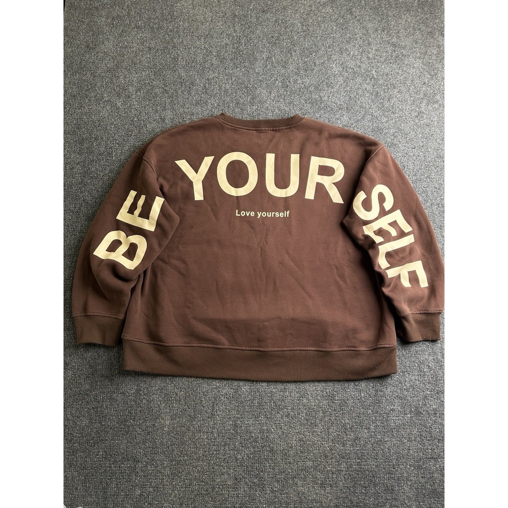 Womens Brown Be Yourself Love Yourself Graphic Crewneck Sweatshirt, Size 2XL